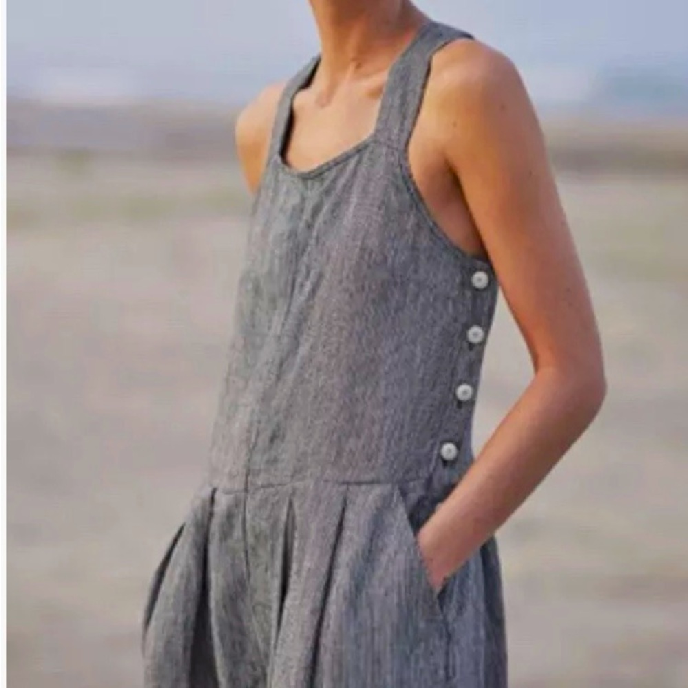 Toast UK Dress blue & white striped linen size 16 (us 12)